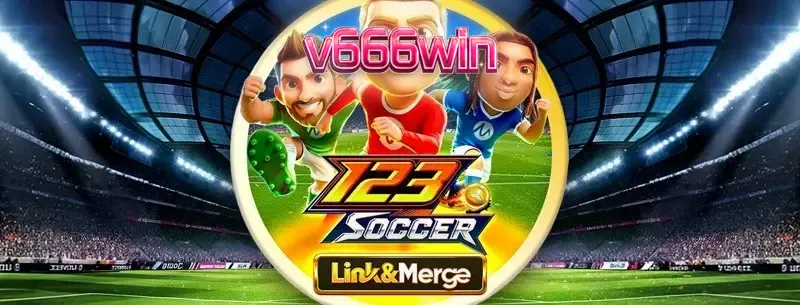 Interface do jogo de slot 123 Soccer Link&Merge com elementos de futebol e símbolos de moedas.